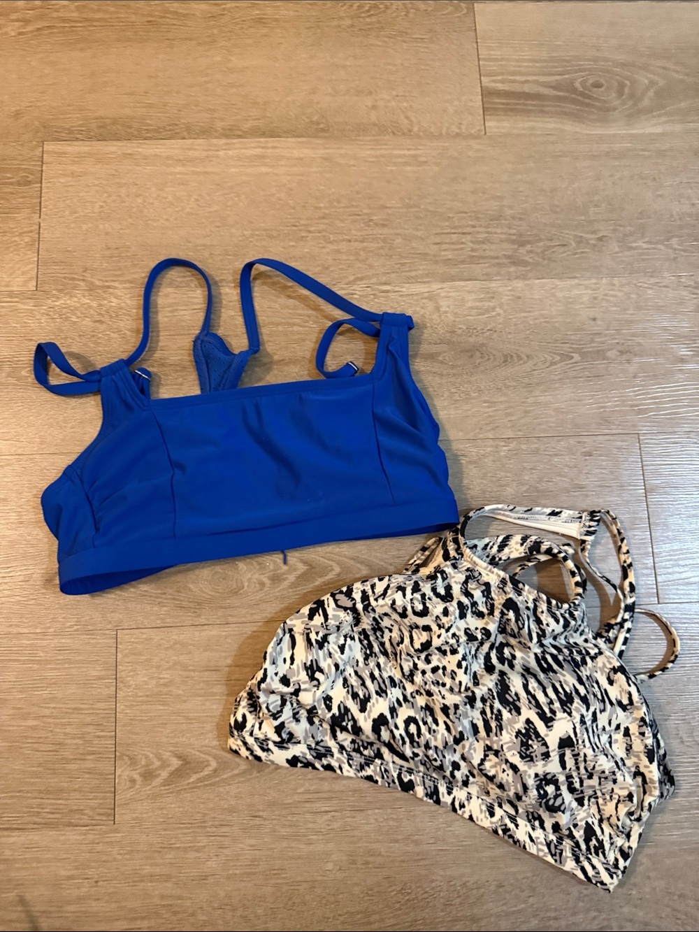 all in motion Blue Bikini Top and Leopard Print Bikini Top